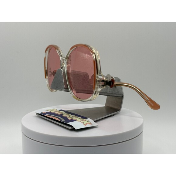 Vintage Oversize Sunglasses NOS Drop Temple Rose Lens Pink & Clear Frame 70s-80s - Picture 2 of 9